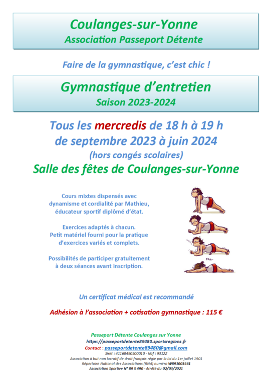 Gymnastique d'entretien - Saison 2023-2024