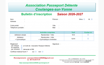 Bulletin d'adhésion - Saison 2026-2027