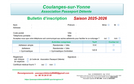 	Bulletin d'adhésion - Saison 2025-2026